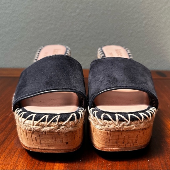 Kate Spade Cosette Platform Cork Slides Navy Blue Suede Mules New York Wedges - Picture 11 of 16